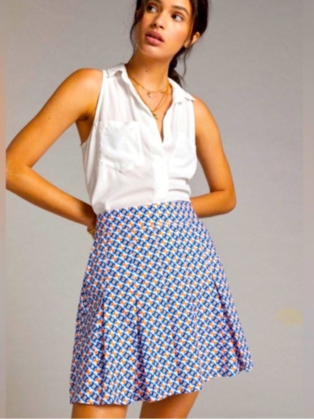 Maeve Anthropologie Geometric Mod Floral Pleated A-Line Mini Skirt 8P